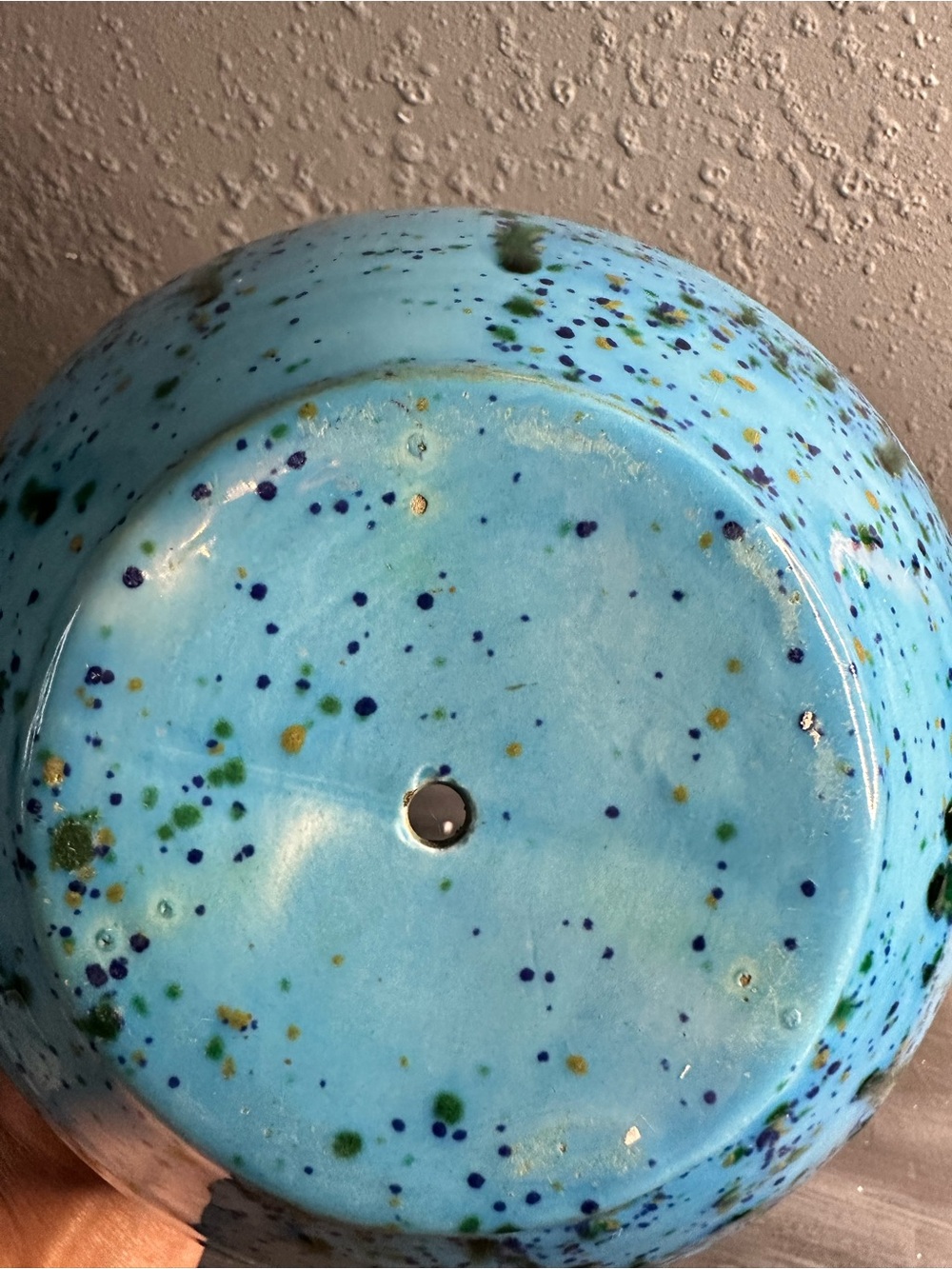 Vintage round flower pot glazed blue multicolor speckled 6X6 inch - Picture 6 of 6